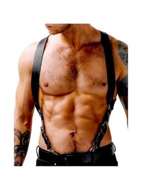 Men's Cross Back Buff Body Vegan Leather Chest Harness Black Hot New Accessory